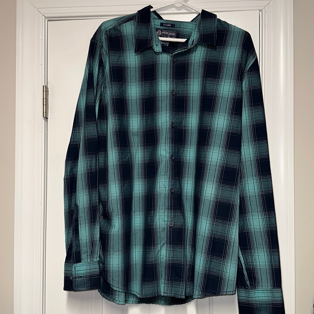 America Rag: Blue Plaid Button Down Shirt! Like New! Size:XL
